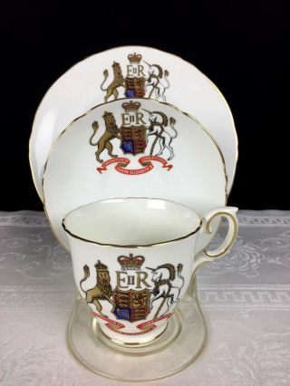 Queen Elizabeth Coronation Trio Cup Saucer & Plate Set Crown Staffordshire Vtg