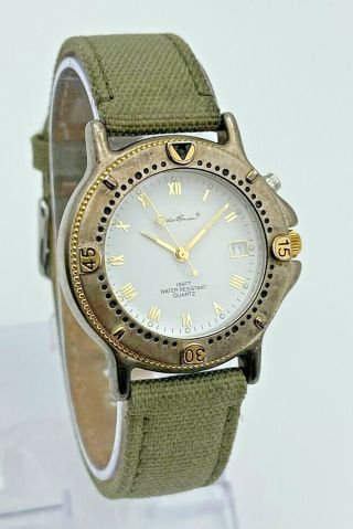 Vintage Unisex Eddie Bauer Light - Up Diver Style Two - Tone Watch Date,  Green Strap