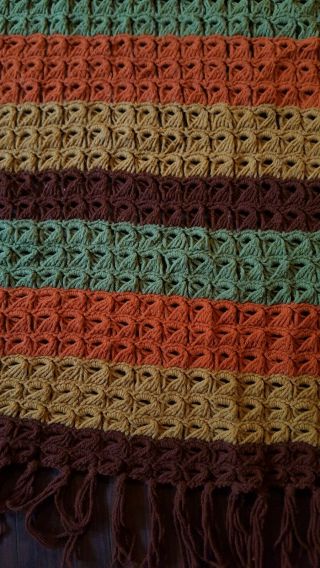 Vintage 70s Handmade Crochet Afghan Blanket Stripe 43 