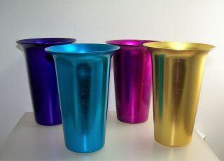 4 Vintage Retro Style Bright Color Aluminum Tumblers Cups Glasses 5 Oz 1980 