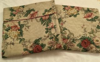 Vtg Crown Crafts Tan Floral Twin Flat & Fitted Cotton Percale Sheets 11 " Pockets