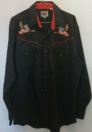 Vintage Ely Cattleman Pearl Snap Shirt Men Large Embroidered Eagle Western Usa