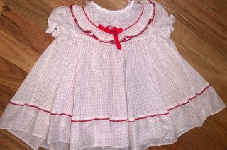 Vintage Roanna Baby Girls Dress Size 12 Months Red Polka Dot Lace Pleated Frilly