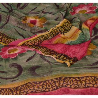 Sanskriti Vintage Pink Sarees Blend Georgette Printed 5 Yard Sari Craft Fabric