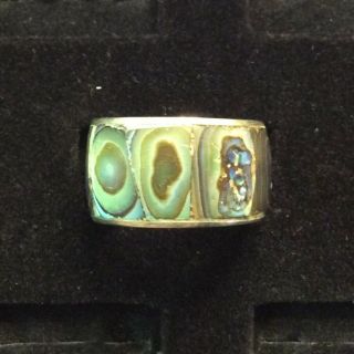 Vintage Sterling Silver Ring Abalone Shell Wide Band Size 6.  5 3.  37 Grams
