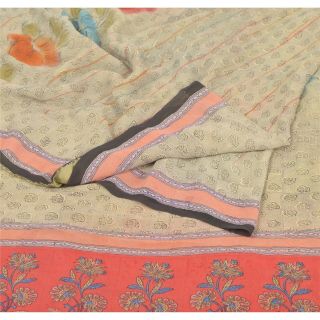 Sanskriti Vintage Grey Sarees Pure Georgette Silk Printed Sari Craft Fabric