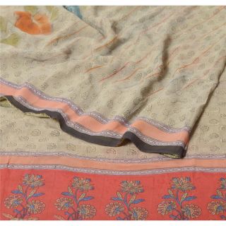 Sanskriti Vintage Grey Sarees Pure Georgette Silk Printed Sari Craft Fabric 2