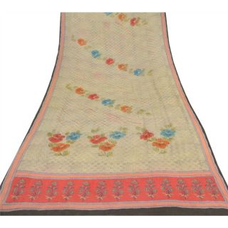 Sanskriti Vintage Grey Sarees Pure Georgette Silk Printed Sari Craft Fabric 3