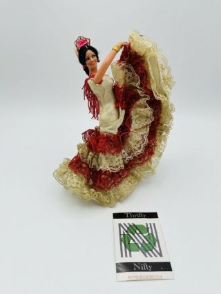 Rare Vintage Marin Chiclana Espana Flamenco Woman Dance Red - White Dress 7”