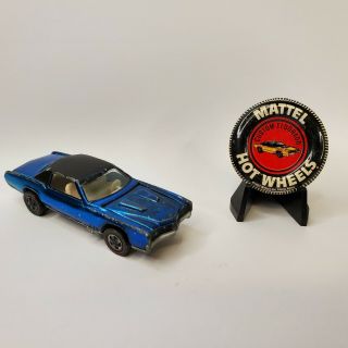 Vintage 1968 Hot Wheels Redline Custom El Dorado Metallic Blue With Button/badge