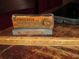 Vintage Carborundum Brand Pocket Knife Hone Sharpening Stone Indian 149 Usa