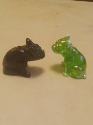 Vintage Westmoreland Rosso French Bulldogs Black Green Opalescent