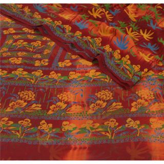 Sanskriti Vintage Indian 100 Pure Georgette Silk Saree Dark Red Printed Sari Cr 2