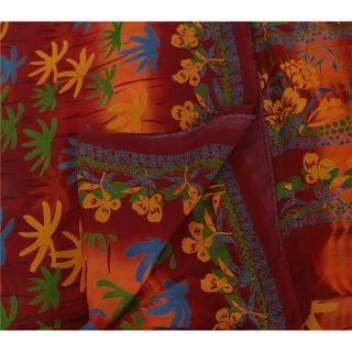 Sanskriti Vintage Indian 100 Pure Georgette Silk Saree Dark Red Printed Sari Cr 3