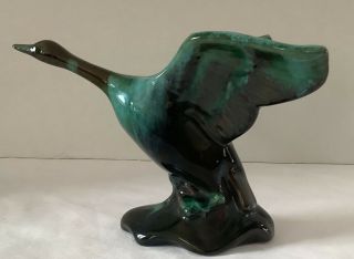 Vintage Blue Mountain Pottery Duck Goose Made In Canada Green Black Glaze Retro