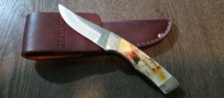 Vintage Bear Mgc Usa Stag Handle 6 1/2 " Fixed Blade Knife Leather Sheath 596