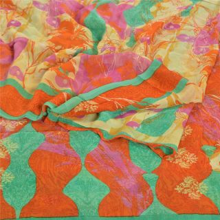 Sanskriti Vintage Sarees Pure Georgette Silk Printed Sari Floral Craft Fabric