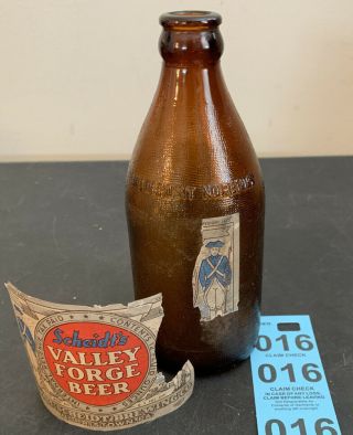 Vintage Scheidt’s Valley Forge Beer 12 Oz.  Steine Beer Bottle Rare Torn Label