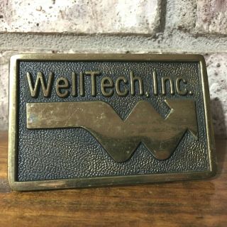 Vintage Welltech Inc Belt Buckle Solid Brass Bts Made In Usa 1978 Oilfield Well