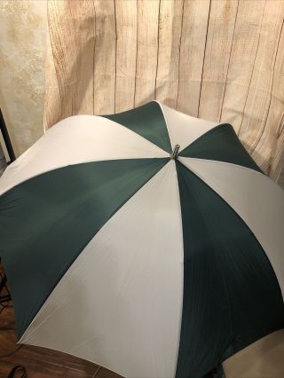 Large Vintage Golf Umbrella / Green & White / Golfer Logo On Handle /