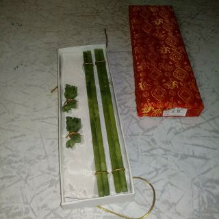 2 Pair Natural Jade Vintage Chinese Chopsticks Nephrite And Rests Jadeite Green