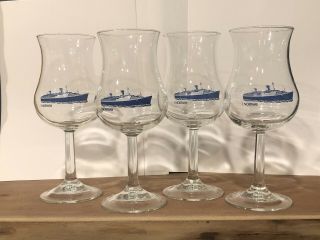 Vintage Ss Norway Tulip Wine Water Glasses - Norwegian Cruise Lines - Set Of 4
