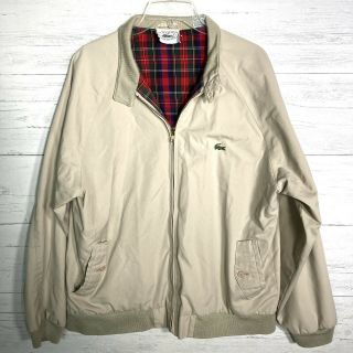 Vintage Izod Lacoste Men’s Sz Large Tan Harrington Jacket Red Plaid Lined