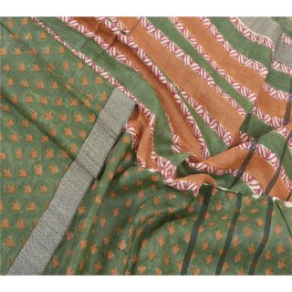 Sanskriti Vintage Dupatta Long Stole Pure Woolen Green Wrap Shawl Printed Veil
