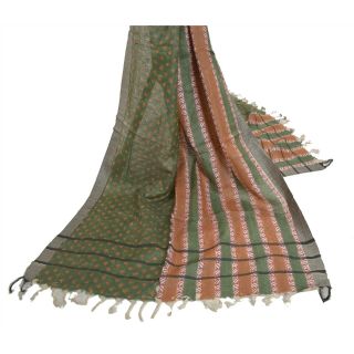 Sanskriti Vintage Dupatta Long Stole Pure Woolen Green Wrap Shawl Printed Veil 2