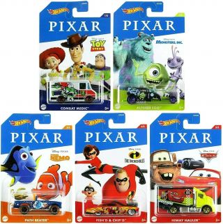 Hot Wheels Pixar Complete Set Of 5 Die - Cast Cars