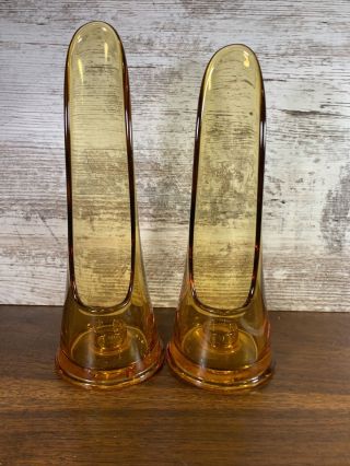 Vintage Le Smith Glass Candle Stick Holder Simplicity 2602 Set Of 2 Amber