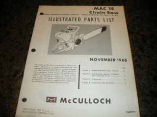 Mcculloch Mac 15,  Chainsaw Illustrated Parts List,  Vintage Chainsaw Y5