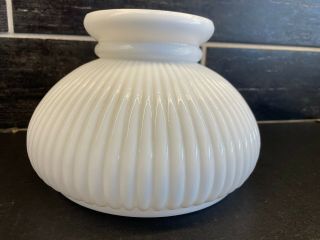 Vtg White Ribbed Milk Glass Oil Lamp Student Globe Shade 5 1/4 " T 6 7/8” Fitter