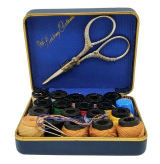 Vintage Belding Heminway Corticelli Sewing Set Kit Scissors Thimble Spools