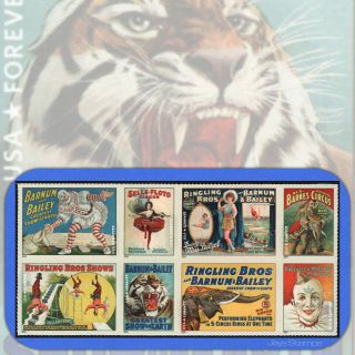 2014 Vintage Circus Posters Block Of 8 Usps Forever® Stamps 4898 - 4905 (a)