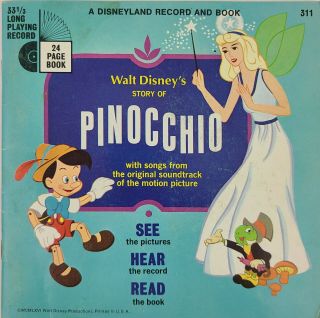 Pinocchio Disneyland Record And Book Vintage 1966 Walt Disney 33 1/3 Llp 311 Vg