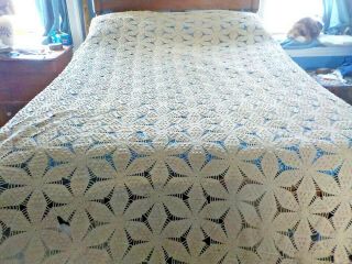 Vintage Cotton Hand Crochet Bedspread 88 " X 92 " Popcorn Stitch??