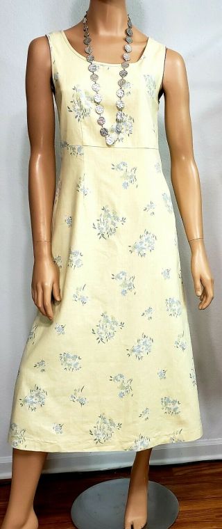 Vtg Laura Ashley Yellow Floral Linen Cotton Blend Modest Long Dress Pockets Sz 6