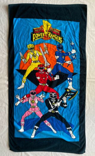 Vintage 1993 Mighty Morphin Power Rangers Retro Graphic Beach Towel