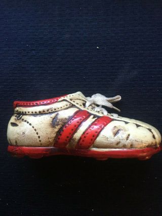 Vintage Enesco Ceramic Cleat Piggy Bank Baseball Football Soccer Shoe Real Laces