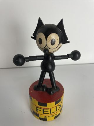 Vintage 90’s,  Felix The Cat Wooden Push Puppet Toy Figurine Collapse