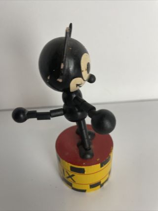 Vintage 90’s,  Felix The Cat Wooden Push Puppet Toy Figurine Collapse 3