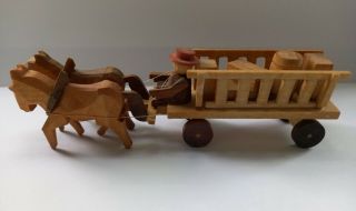 Vintage Miniature Hand Crafted Wooden Horse & Cart