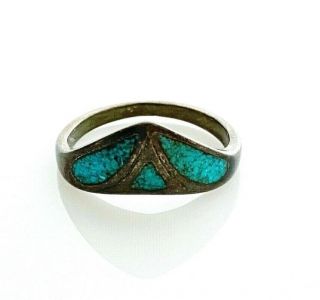 Vintage Turquoise Inlay Ring Sterling Silver Size 8 Zuni Navajo