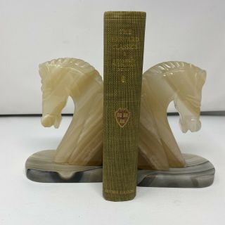 Vintage Trojan Horse Head Bookends Carved Onyx Rock Marble Book Ends.  6 3/4”
