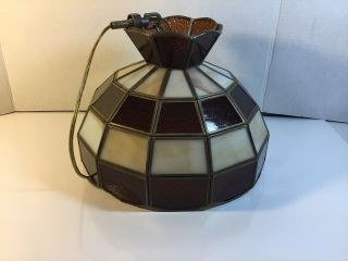 Vintage Tiffany Style Hanging Light Lamp Shade Stained Glass Ceiling Fixture 11”