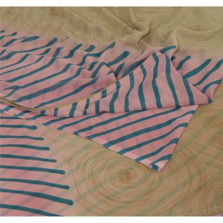 Sanskriti Vintage Pink Saree Blend Georgette Printed 5 Yard Sari Craft Fabric