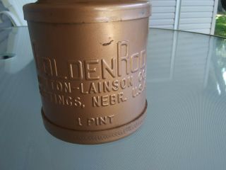 Vintage Golden Rod Dutton - Lainson Co.  1 Pint Oil Can Embossed Hastings Nebraska 2