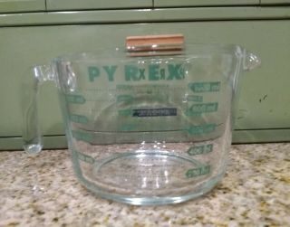 Pyrex Glass GREEN 4 Cup - 1 Quart - 1 Litre Measuring Cup Open Handle US Vintage 3