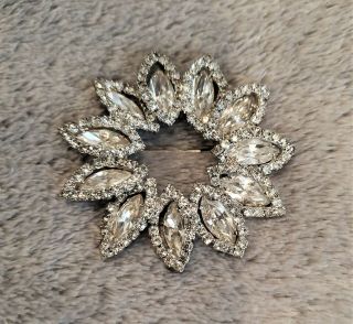 Vintage 1960s Weiss Signed Clear Rhinestone Crystal Flower Brooch/pin